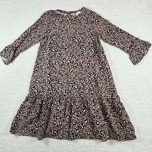 Boden Drop Waist Peplum Hem Three Quarter Sleeve Animal Print Lightweight Dress